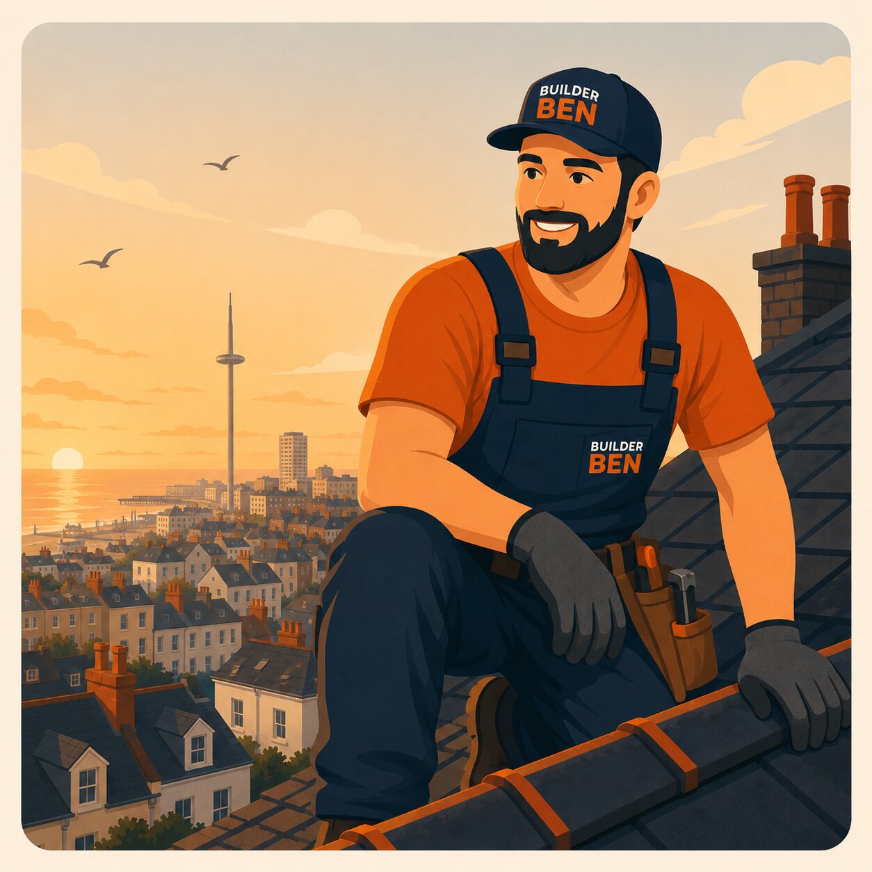 Builder Ben roofer installing shingles on a home